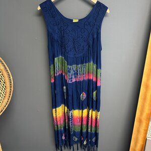 Sun & Sand Tye Dye Beach Dress One Size Flowy Womens Embroidered